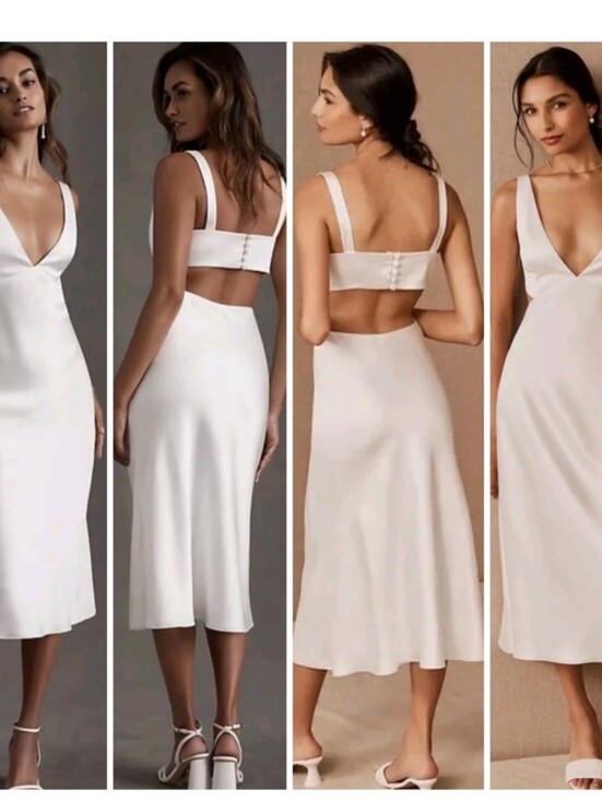 Sachin + Babi Dresses & Skirts - Sachin & Babi NWT Sierra V-Neck Cutout Satin Midi Dress Size 2 Ivory White
